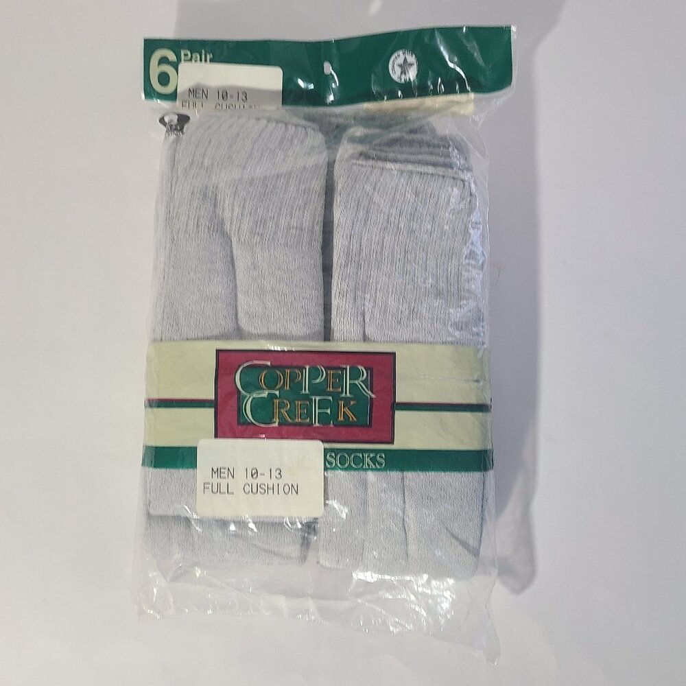 Vintage 90s Copper Creek Men's Gray Full Cushion Socks Size 10-13 6 Pair NOS